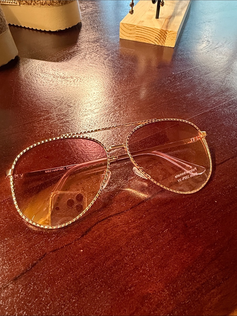 Women's Pink Aviator Sunglasses with Rhinestone Trim